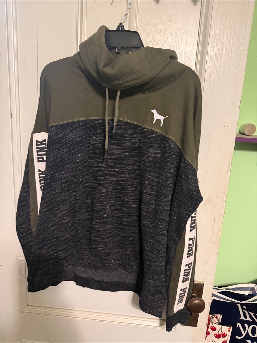 Victoria's Secret PINK Olive Green Pullover Hoodie with White Logo